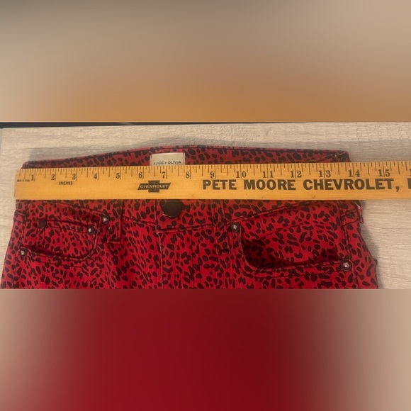 Alice + Olivia Good High Rise Ankle Skinny Jeans Red Leopard Funky Rock Size 28 - Picture 8 of 11